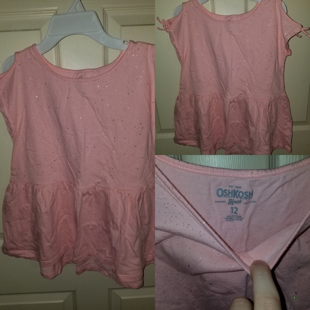 Girl's Light Pink Glitter Peplum Top